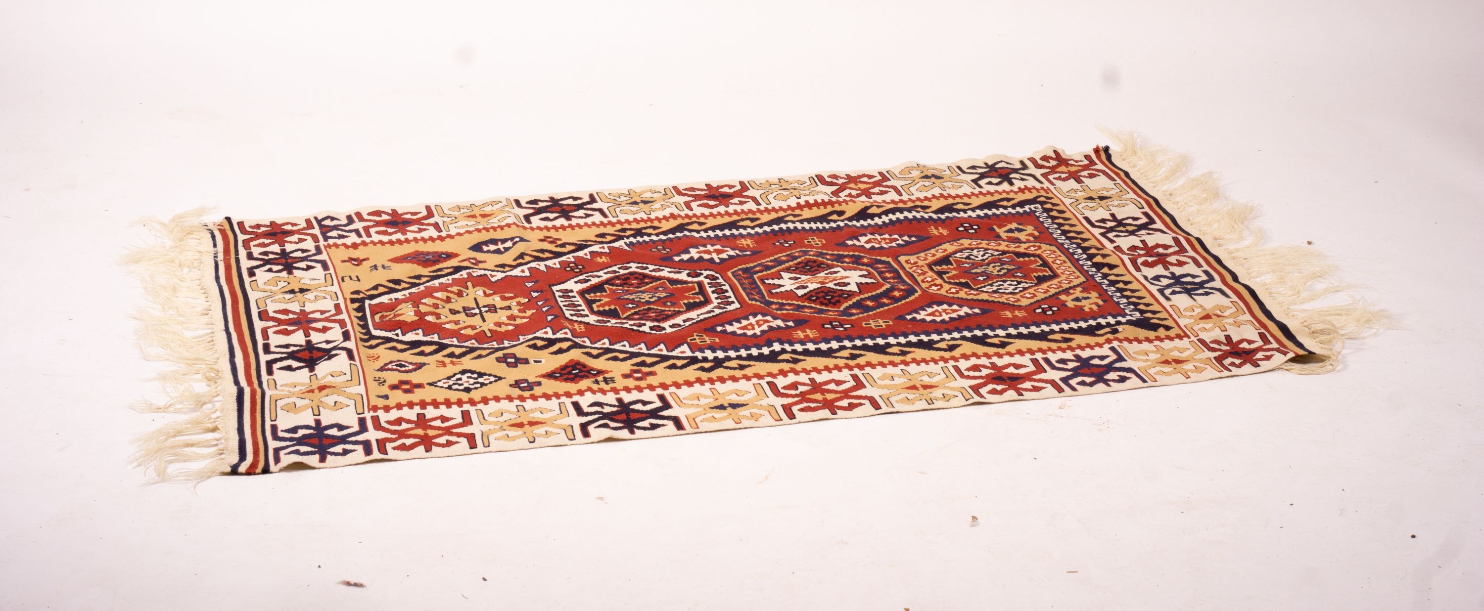 Two geometric Kelim flat weave rugs, larger 160 x 104cm